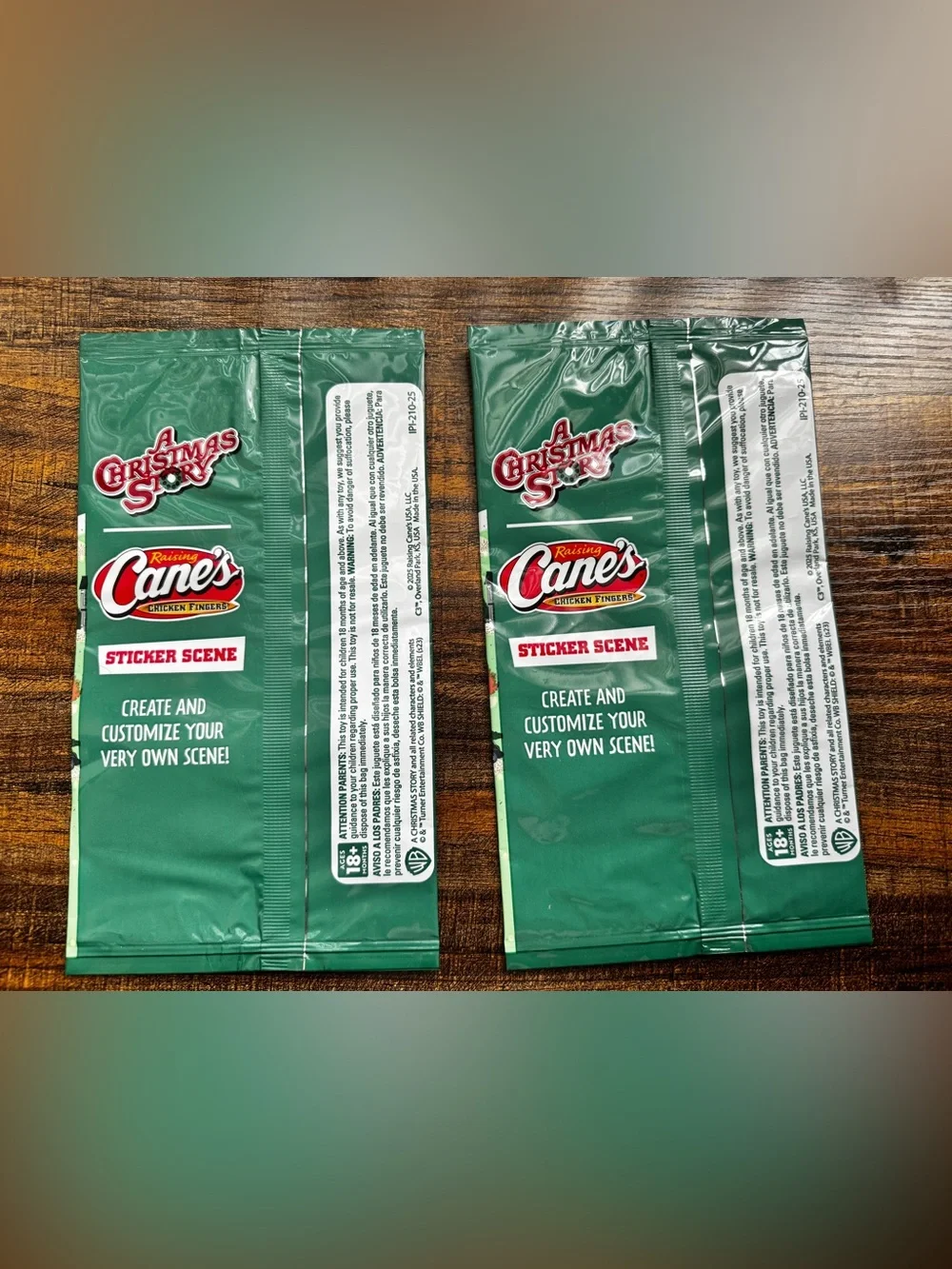 Lot of 2 Raising Cane's A Christmas Story Sticker Scene Sealed Promo Toy Packs
